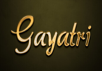 Old gold text effect of Hindi name Gayatri with 3D glossy style Mockup.