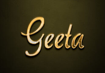 Old gold text effect of Hindi name Geeta with 3D glossy style Mockup.