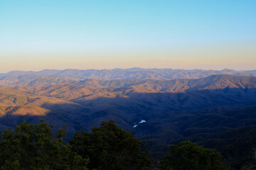 Mountain valley with dramatic sky in Countryside.. Tourism and travel concept. Beautiful natural landscape in the summer time.