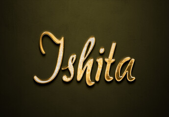 Old gold text effect of Hindi name Ishita with 3D glossy style Mockup.