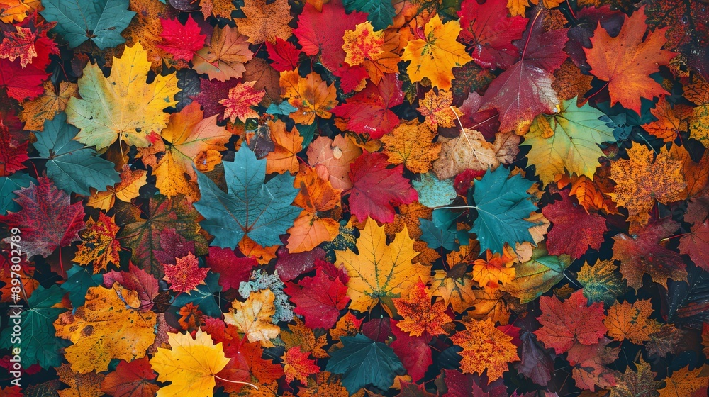 Poster Explore the vibrant colors of autumn foliage from above, highlighting the seasonal transformation.