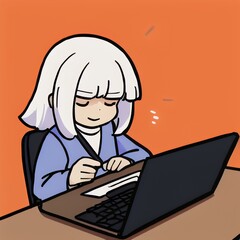 Old woman lady on laptop, yelling at the phone, enjoying the internet, older person, edna, Vector art,