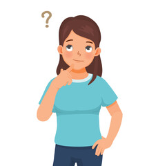 Beautiful young woman thinking confused with question mark 
