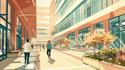 Obraz premium Illustrate an architect planning a modern healthcare campus, focusing on patient care, advanced medical facilities, and healing environments