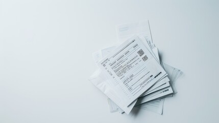 Obraz premium Pile of paperwork with forms and documents on a blank background, symbolizing bureaucracy, administration, and paperwork