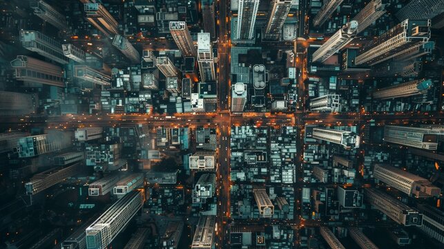 Marvel at the symmetry of city planning with an aerial shot of the urban grid system.