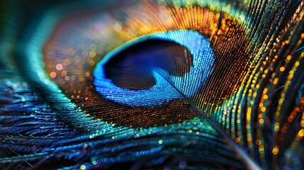 Naklejka premium Mesmerizing Iridescent Peacock Feather in Exquisite Close-Up