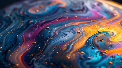 Mesmerizing Macro Iridescent Soap Bubble Before Bursting Revealing Swirling Thin-Film Interference Patterns