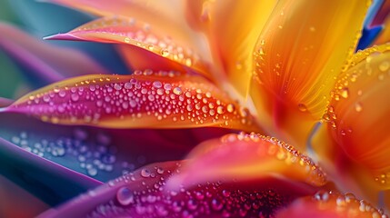 Vivid Closeup of a Striking Bird of Paradise Flower Revealing Intricate Petal Structures and Pollen Grains
