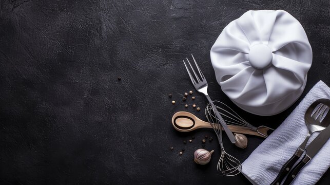 A chefs hat with utensils