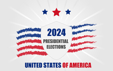 2024 US Presidential Election with shield image, 2024 US election banner with shield, editable election banner for 2024, vector election banner with usa flag stripes 