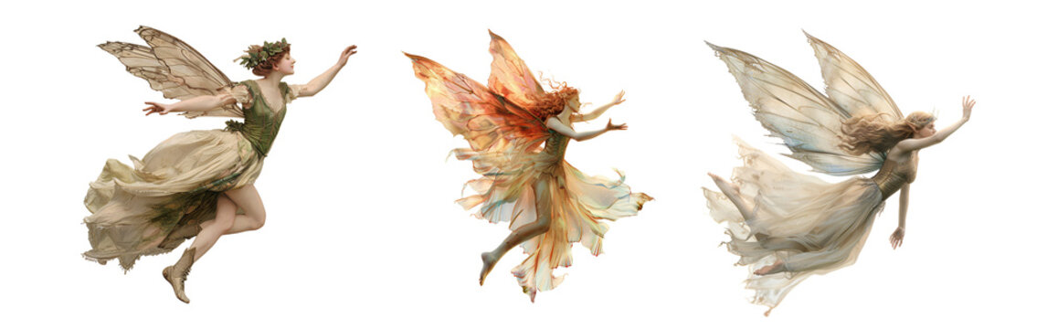 Three Fairies in Flight, A Surreal and Dreamlike Illustration