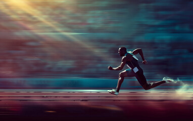 Dynamic Sprint Start on the Track: Athlete Poised for Explosion, Capturing the Essence of Natural...