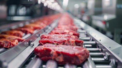 Automated production line in modern food factory.Factory for the production of food from meat.Industrial equipment at a meat factory.
