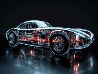 Fototapeta premium Design an xray image of a roadster with emphasis on its lightweight construction and aerodynamic features