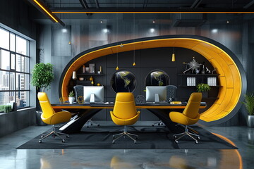 Innovative office design - a creative model for the workplace, blending cutting-edge concepts and practical elements to foster a dynamic and inspiring professional space.