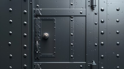 A close-up of a black metal door with rivets and a single door knob.  The door is solid and imposing.