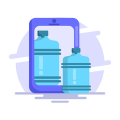 Clean water service concept. Bottle with clean water. Online water delivery service. Supply, delivery. Business logistics industry. Water distribution and transportation. Flat vector illustration.