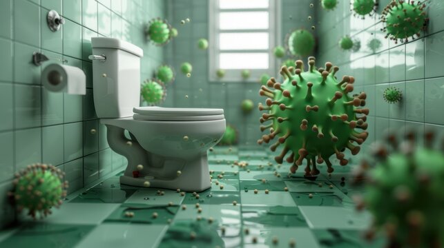 Unseen Threats: Bathroom Floor Infested with Pathogenic Germs Revealing Neglected Cleaning Areas, Generative Ai