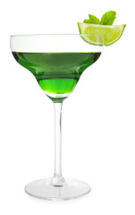 Refreshing cocktail in glass isolated on white