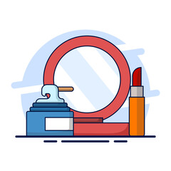 Beauty Services Concept. arrangement of professional beauty tools and equipment. Personal care products. makeup and grooming tools, Perfect for App Icons, Banners, etc. flat vector illustration.