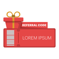 referral code text template concept. share, refer a friend, referral program. Attract friends. referral marketing strategy, landing page, mobile app, flat vector illustration on background.