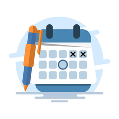 Time management concept with productivity schedule, Calendar, agenda, schedule planning. create a schedule using a calendar. Business and organization concept. background flat vector illustration.