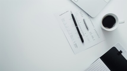 Businessman analyzing financial report with laptop and coffee on white desk at the office, business concept