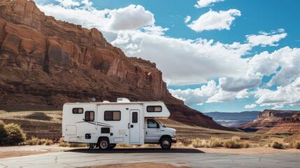 white motorhome car in the middle of a desert during the day
