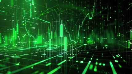 Obraz premium Abstract Digital Landscape with Green Lines and Graphs