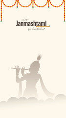 Janmashtami, Story, Divine Birth of Lord Krishna with this, Happy Janmashtami, Elegant Janmashtami Greeting Card Design Featuring His Silhouette, Krishna Janmashtami,  Social Media Story 