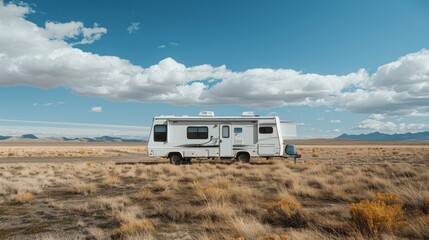white motorhome car in the middle of a desert during the day