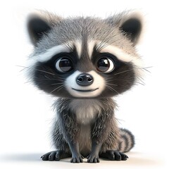 Fototapeta premium Adorable Cartoon Raccoon with Big Eyes