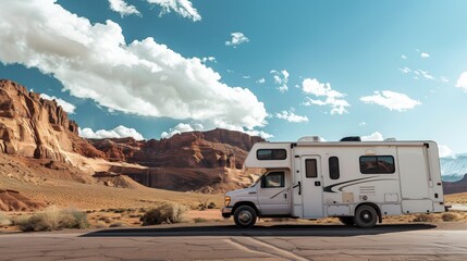 white motorhome car in the middle of a desert during the day