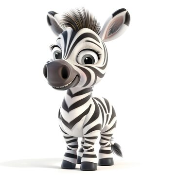 Cute Cartoon Zebra with Big Eyes and Smiling Expression