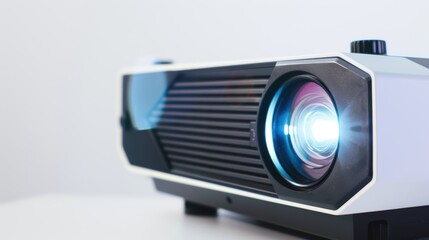 Video projector is projecting a bright light on a white background in an office or classroom setting