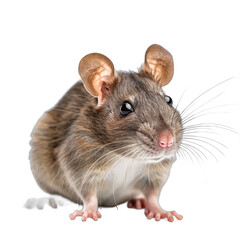 A small brown and gray mouse with a white belly and pink nose