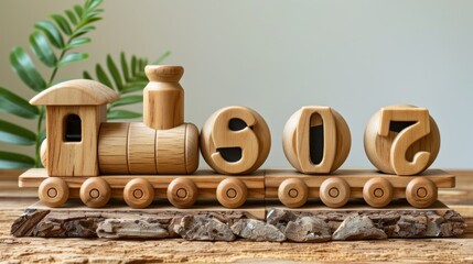 Wooden Toy Train with Numbered Cars