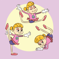 vector illustration of cartoon girl dancing ballet with 3 poses