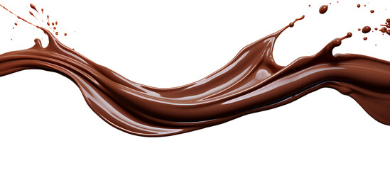 Creamy chocolate splashing with droplets, choco syrup drops splatter, milkshake. isolated on white. 