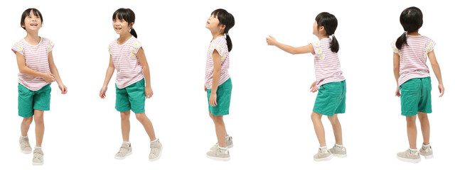 遊ぶ小学生の女の子　人物全身切り抜き5アングル