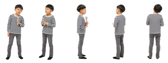 歌う小学生の男の子　人物全身切り抜き5アングル
