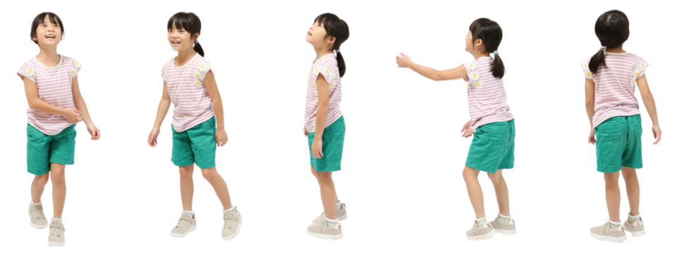 遊ぶ小学生の女の子　人物全身切り抜き5アングル