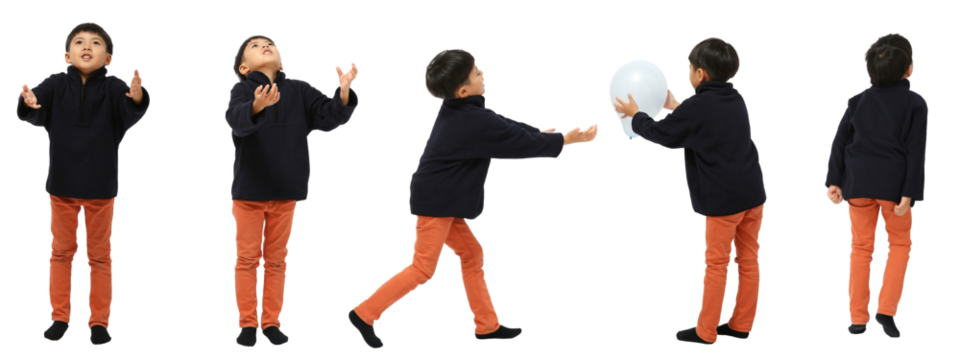 遊ぶ小学生の男の子　人物全身切り抜き5アングル