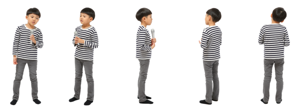 歌う小学生の男の子　人物全身切り抜き5アングル