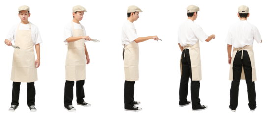 エプロン男性　人物全身切り抜き5アングル