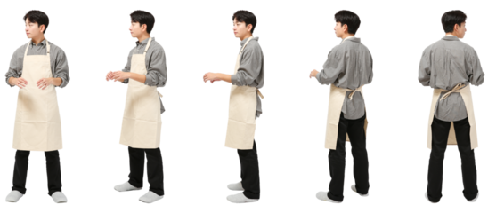 エプロン男性　人物全身切り抜き5アングル