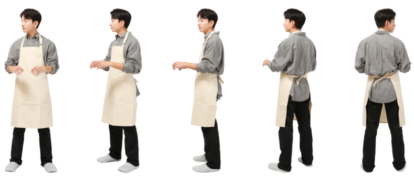 エプロン男性　人物全身切り抜き5アングル