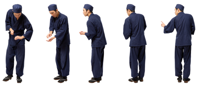 和食板前男性　人物全身切り抜き5アングル