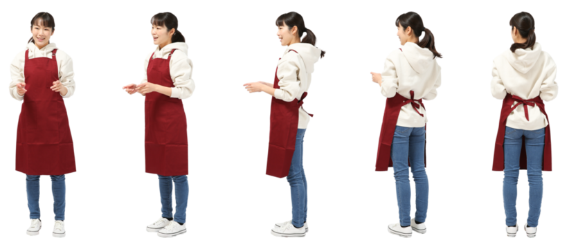 女性エプロン姿 人物全身切り抜き5アングル - Powered by Adobe